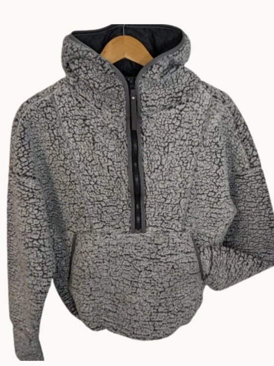 Prana Tops - prAna Sherpa Half Zip Cozy Fleece Hoodie Gray Oversized XS Cozycore Athleisure